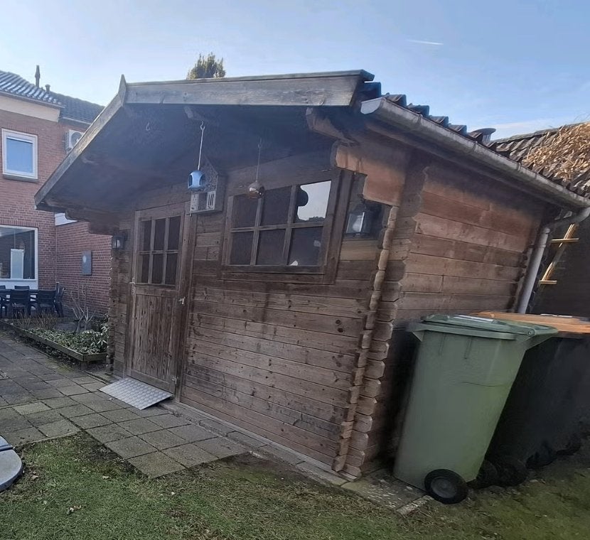 Houten tuinhuisje 240x290 - Eenvoudig te monteren, Tuin en Terras, Tuinhuizen, Ophalen, 250 tot 500 cm, 2 ramen, Met overkapping