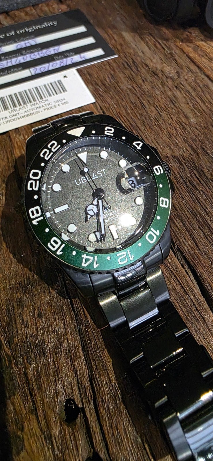 UBLAST DIVER GMT Automatisch Horloge - Zwart/Groen, Sieraden, Tassen en Uiterlijk, Horloges | Heren, Ophalen of Verzenden, Zo goed als nieuw