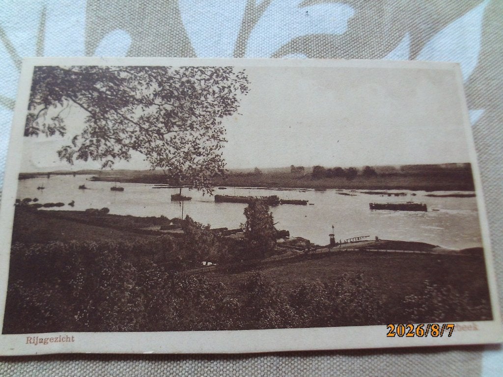 Oosterbeek Rijn gezicht scheepvaart 1928 gelopen pz verwijde, Verzamelen, Ansichtkaarten | Nederland, Ophalen of Verzenden, 1920 tot 1940