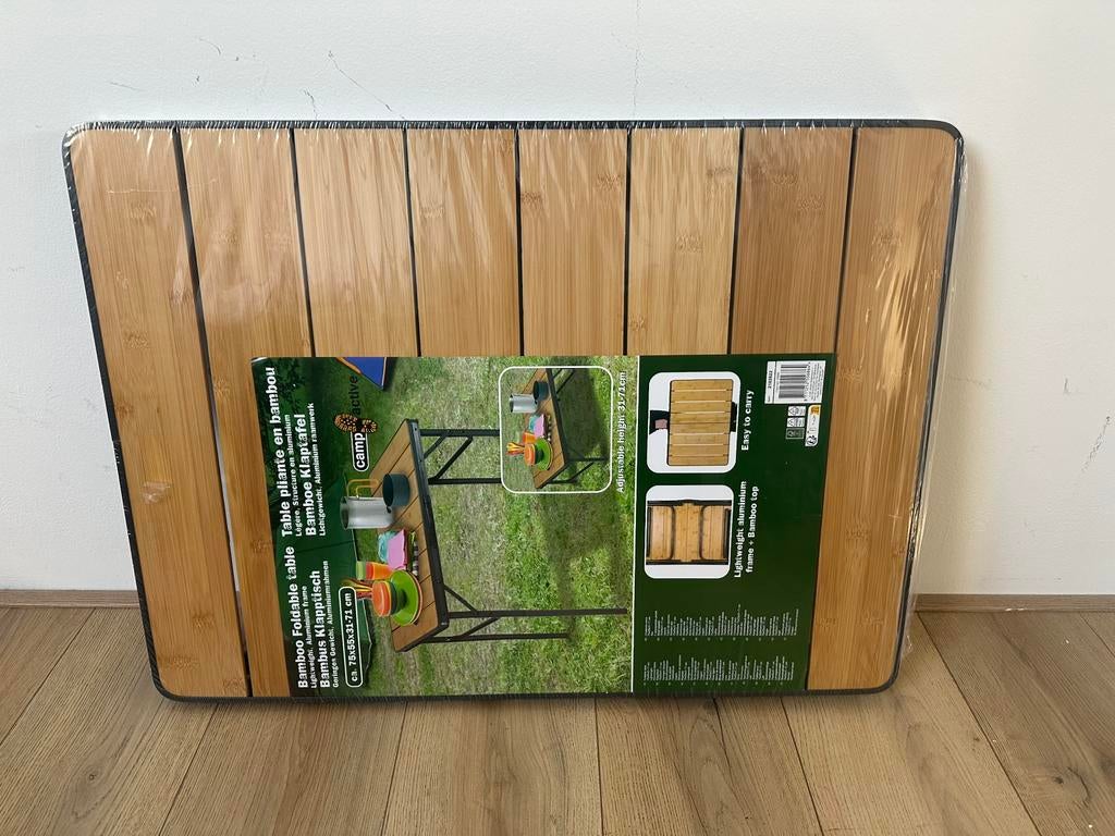 Bamboe klaptafel nieuw in verpakking, Ophalen, Minder dan 50 cm, Zo goed als nieuw, Minder dan 100 cm