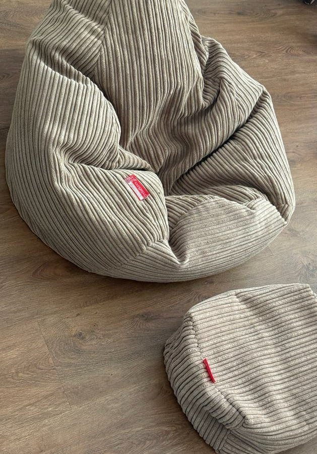 2x Lounge Pug Zitzak en Voetenbankje - Beige Ribstof, Ophalen, Gebruikt, Beige, Zitzak