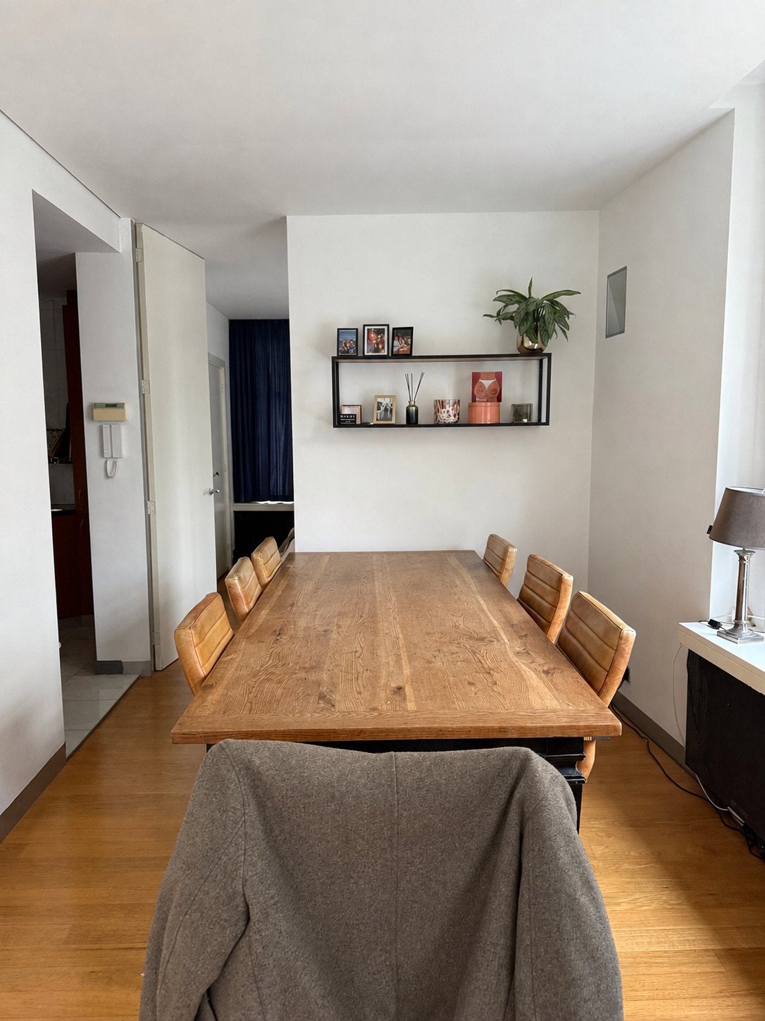 Massief eiken eettafel met 6 leren stoelen, Huis en Inrichting, Ophalen, Gebruikt, 100 tot 150 cm, Eikenhout