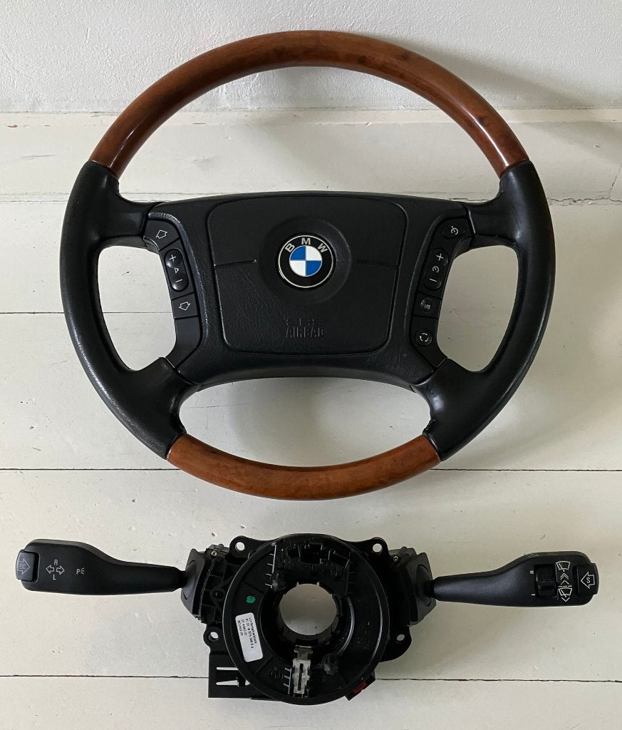 BMW e39 e38 houten leren stuurwiel met airbag en sleepring, Ophalen of Verzenden, Gebruikt, BMW