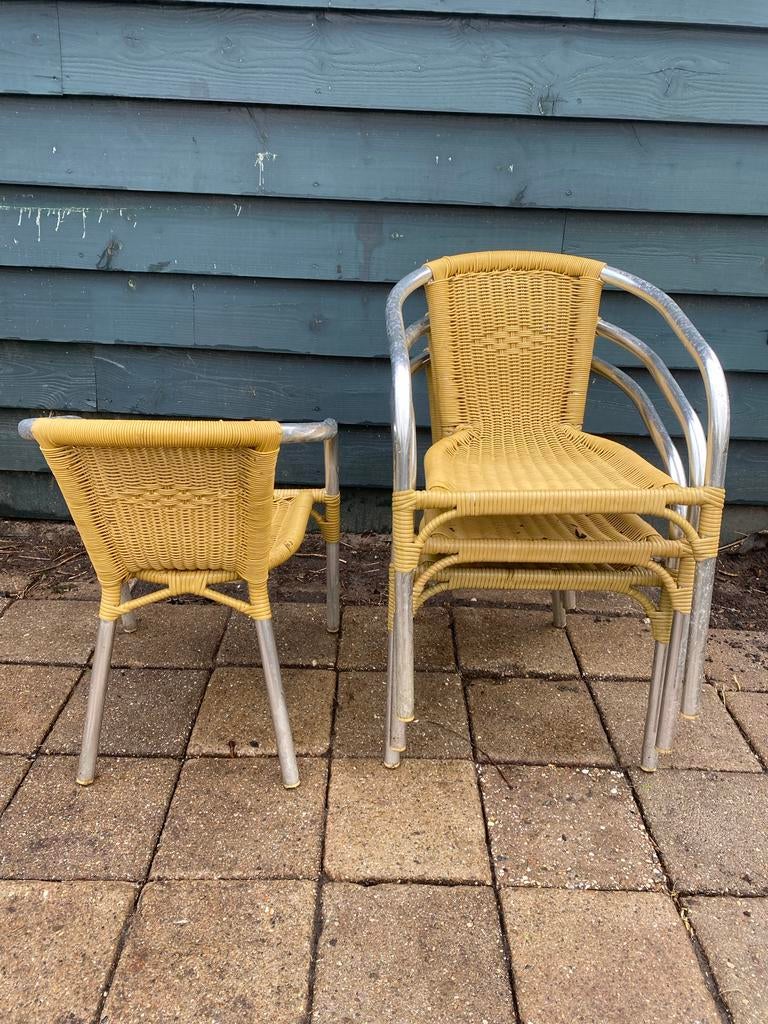4 stapelbare tuinstoelen, Ophalen, Gebruikt, Wicker, Stapelbaar