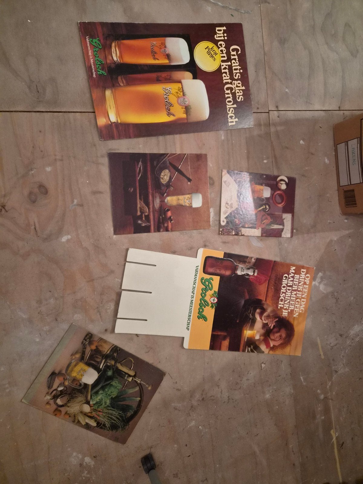 Vintage Grolsch Reclamekaarten - Set van 5, Ophalen of Verzenden, Gebruikt, Reclamebord
