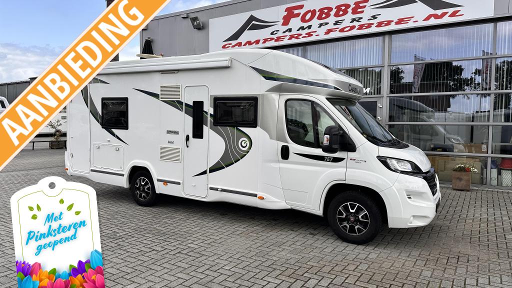 Lage Enkele bedden,Hefbed Chausson Special Edition 757, Ringverwarming, Fiat, Luifel, Koelkast