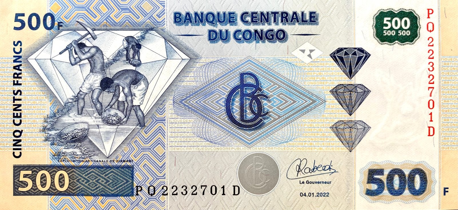 500 Francs Dem. Rep Congo 2022 Bankbiljet UNC #DC4c, Postzegels en Munten, Ophalen of Verzenden, Overige landen, Los biljet