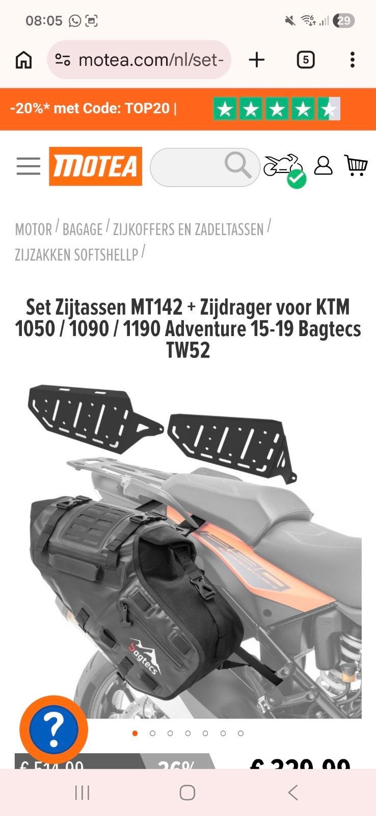 Zijtassen met zijdragers voor KTM 1050 1090 1190, Ophalen of Verzenden, Gebruikt