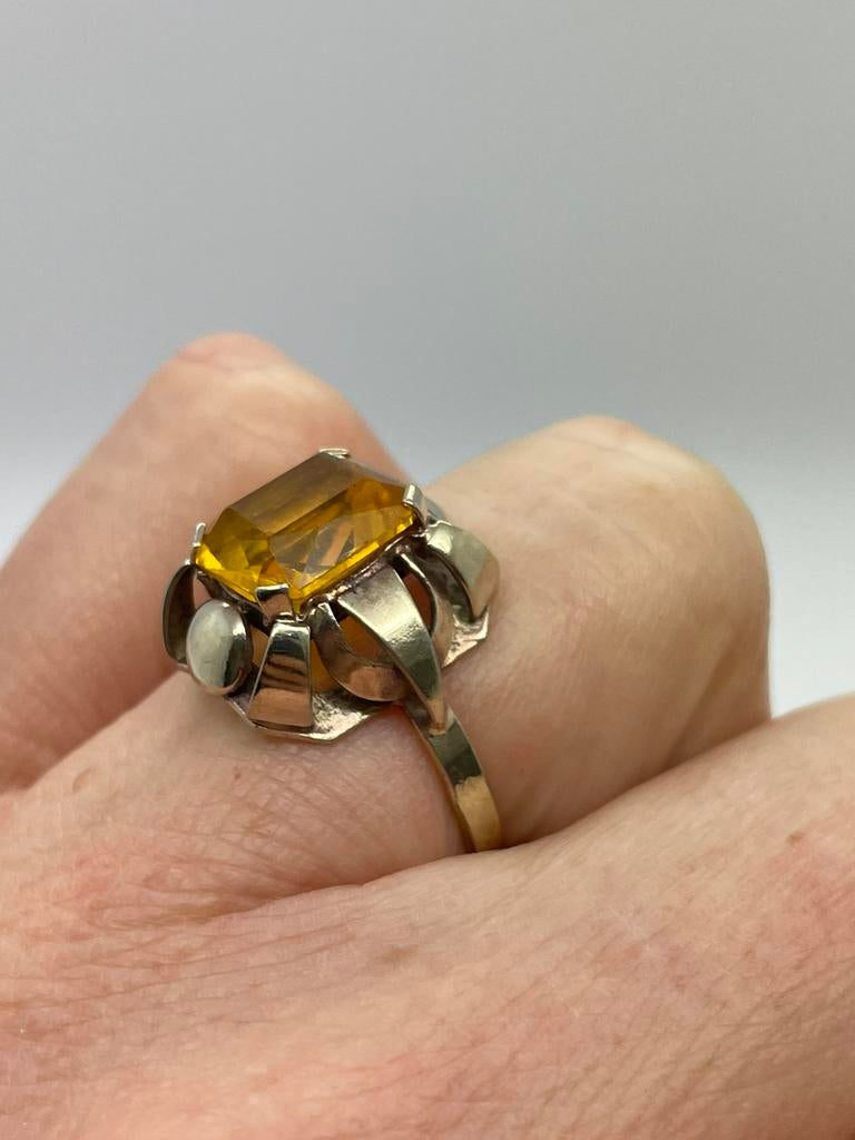 C930 Prachtige 900 zilveren art deco ring maat 17,25, Ophalen of Verzenden, Zilver, Ring, Met edelsteen
