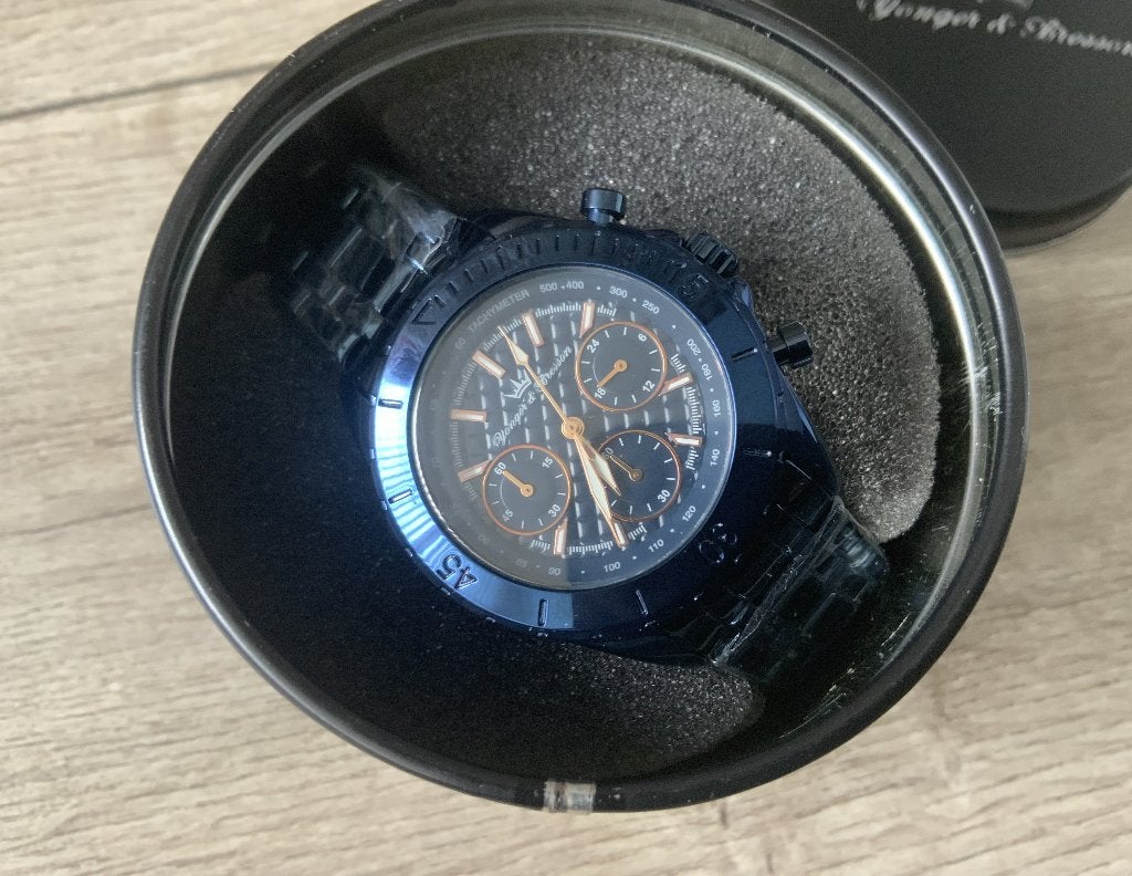 Blauw Metallic NIEUW Yonger & Bresson Heren Horloge, Ophalen of Verzenden, Nieuw, Blauw, Android