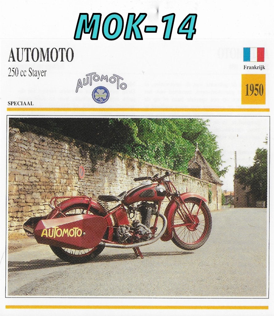 Mok14 motorkaart automoto 250 cc stayer ( 1950 ), Ophalen of Verzenden, Zo goed als nieuw, Auto's