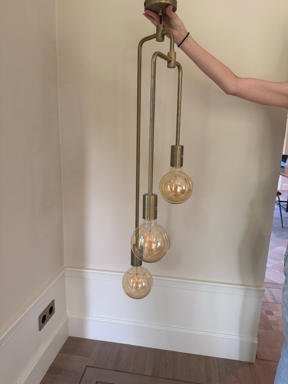 Messing hanglamp 110 cm met 3 lampen, Ophalen, Gebruikt, Metaal, E27 (groot)
