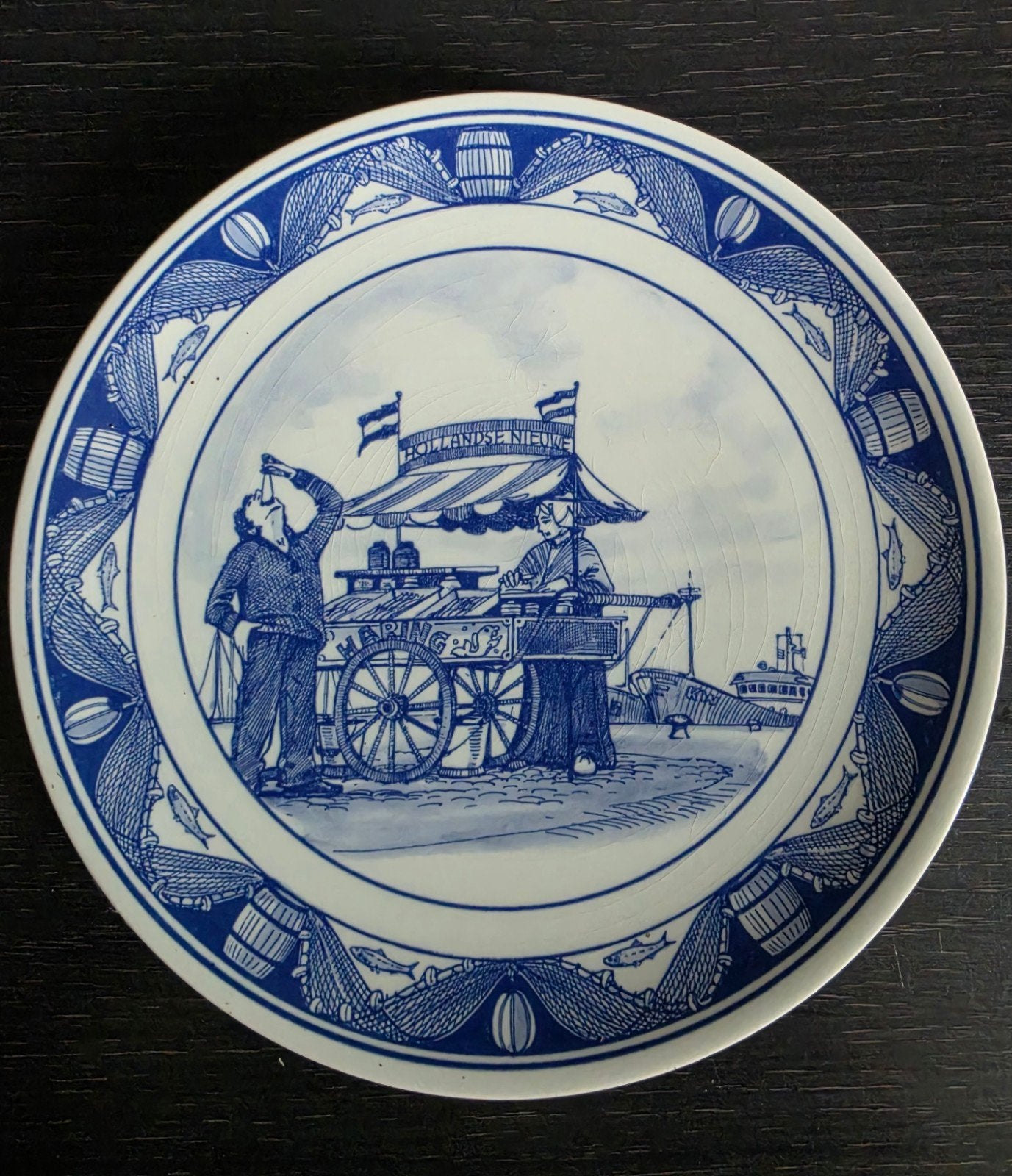 Delfts Blauw Wandbord "Hollandse Nieuwe" - OUWEHAND Katwijk, Ophalen of Verzenden