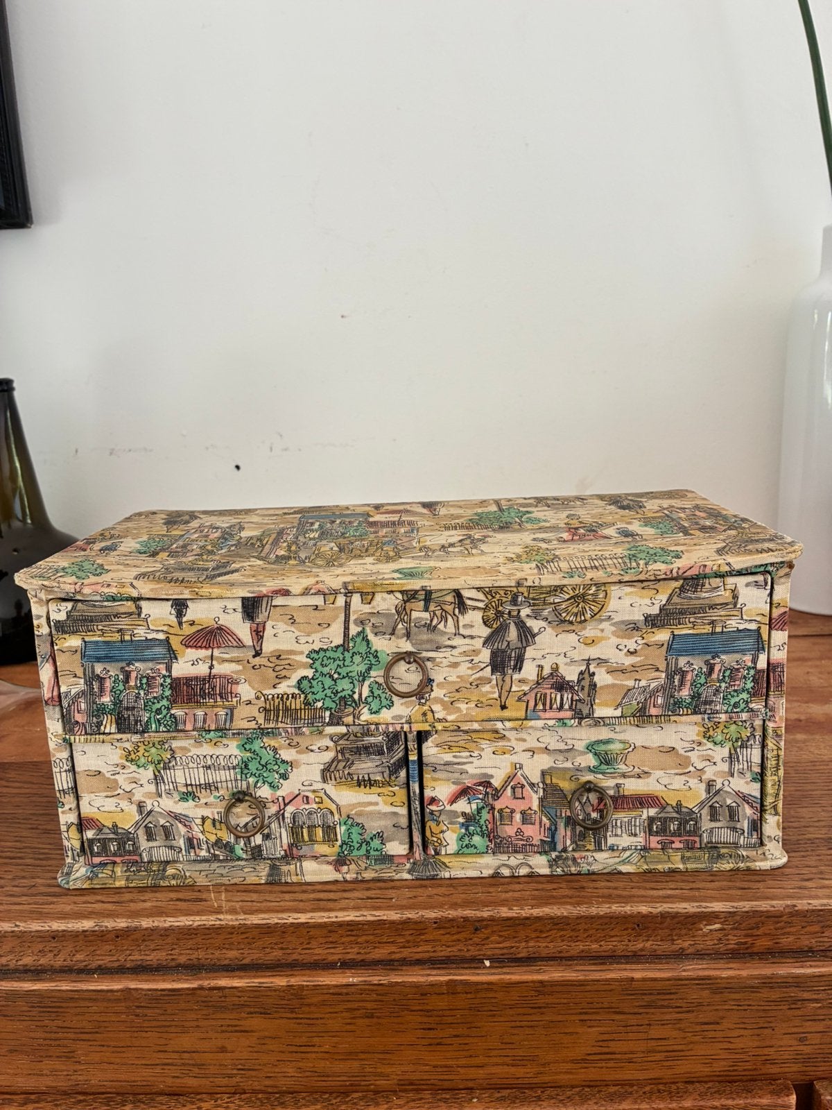 Midcentury  ladenkastje stof sieradenkastje, Ophalen of Verzenden