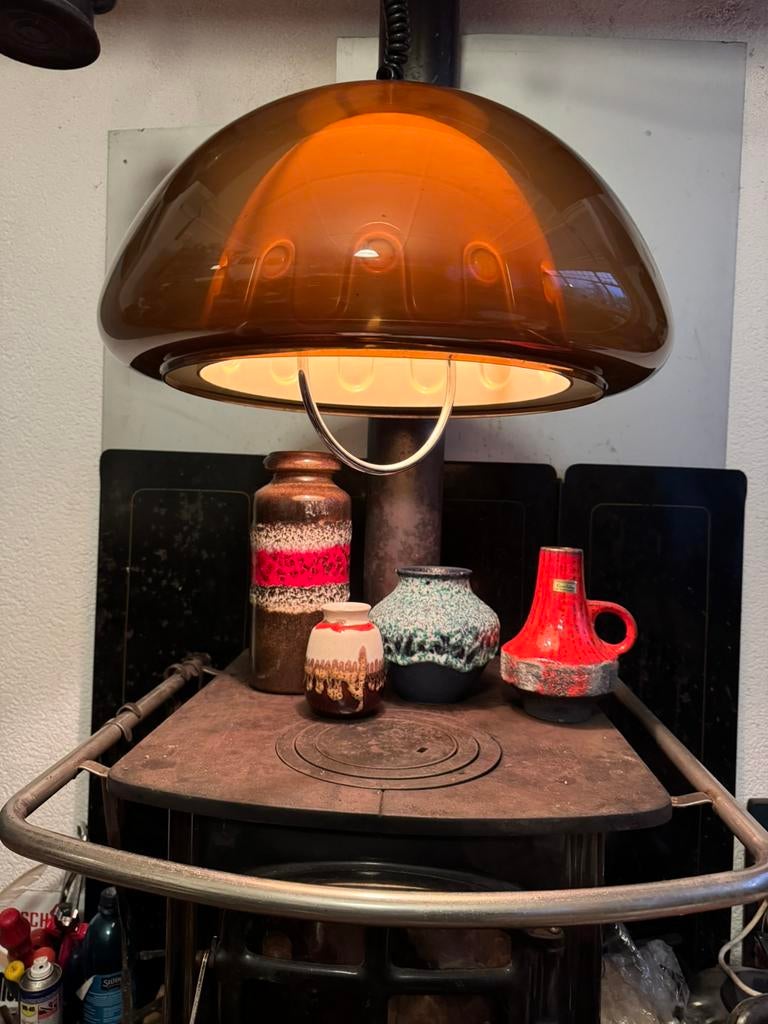 Hanglamp,sixties,zeventies,POP,SPACE AGE,MID-CENTURY,VINTAGE, Gebruikt, 50 tot 75 cm, Ophalen of Verzenden, Metaal