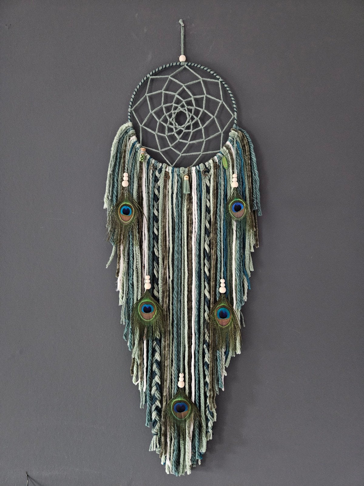 dromenvanger pauwenveren groen wandkleed boho decoratie, Ophalen of Verzenden, Nieuw