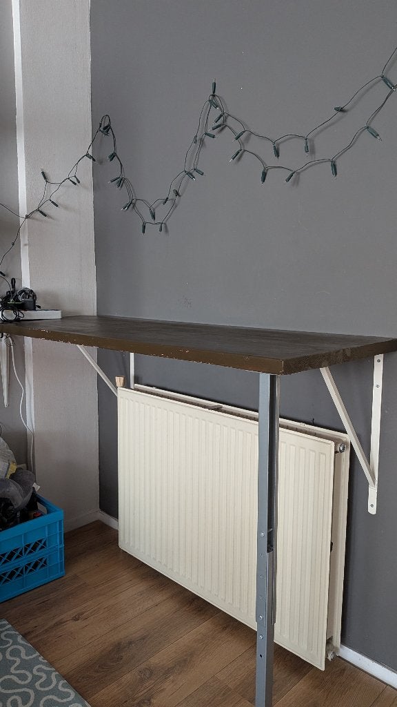 Houten bartafel / sta-bureau, Ophalen, Gebruikt, Inclusief barstoelen