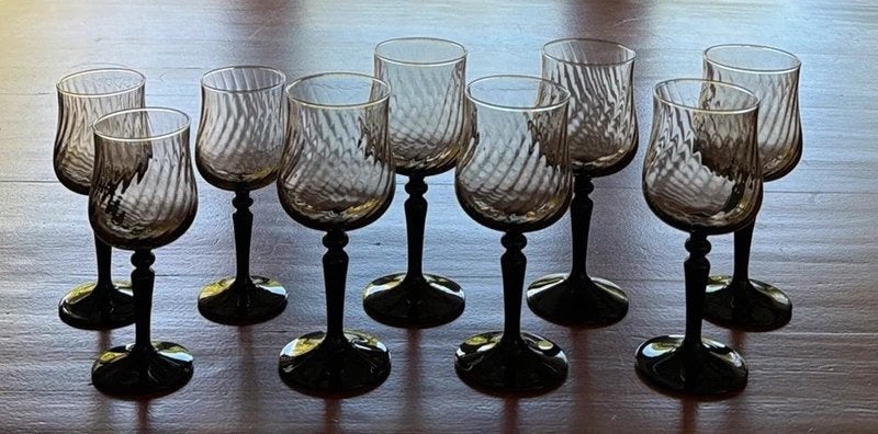 9 Luminarc Nocturne rookglas wijnglazen, Ophalen of Verzenden, Zo goed als nieuw, Overige typen