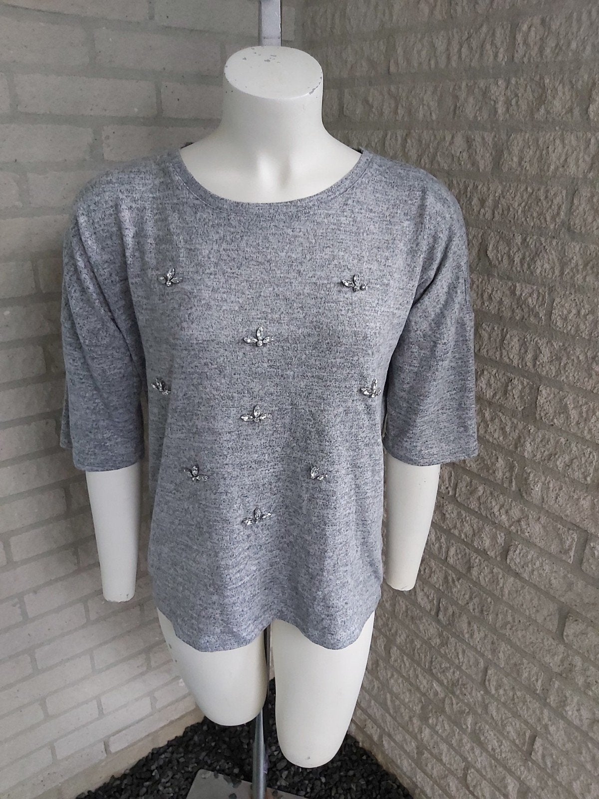 Grijze trui met steentjes maat S, Kleding | Dames, Ophalen of Verzenden, Nieuw, Maat 36 (S), Grijs
