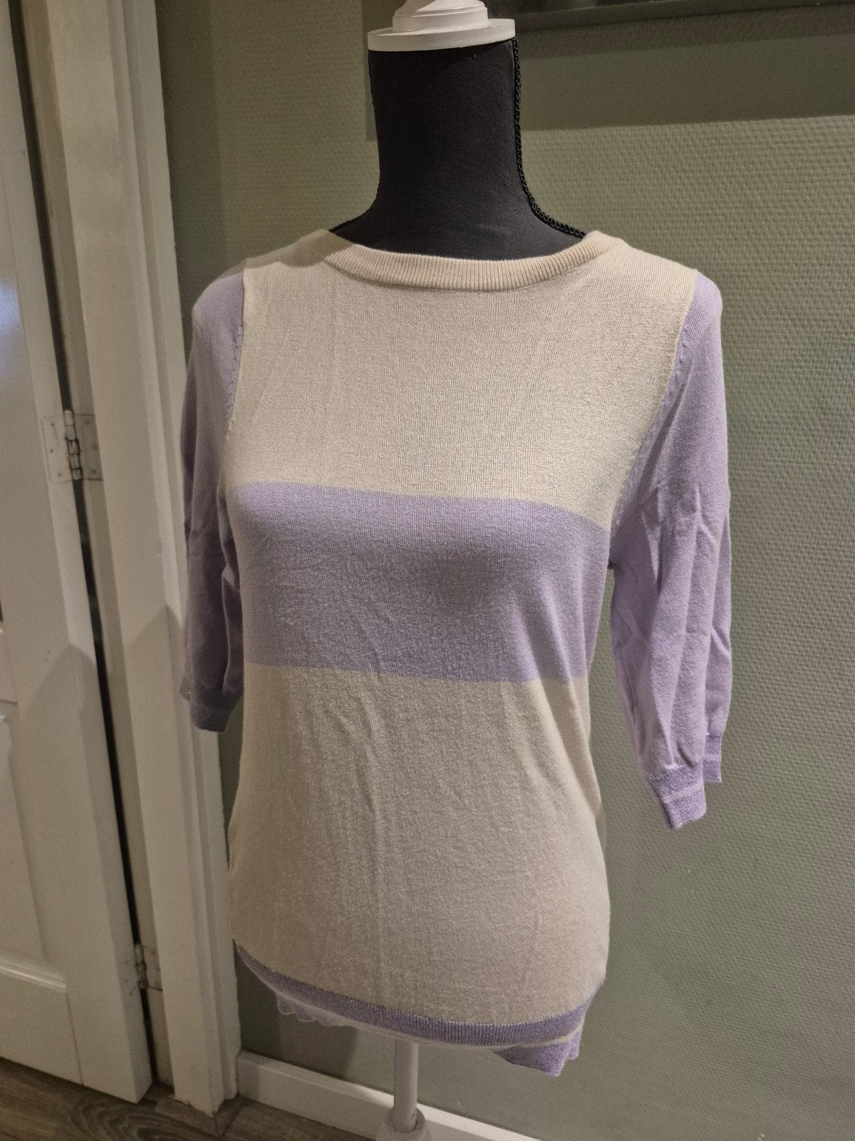 multi color stripe lurex shirt bastiaansen 3/4, Maat 38/40 (M), Beige, Nieuw, Ophalen of Verzenden