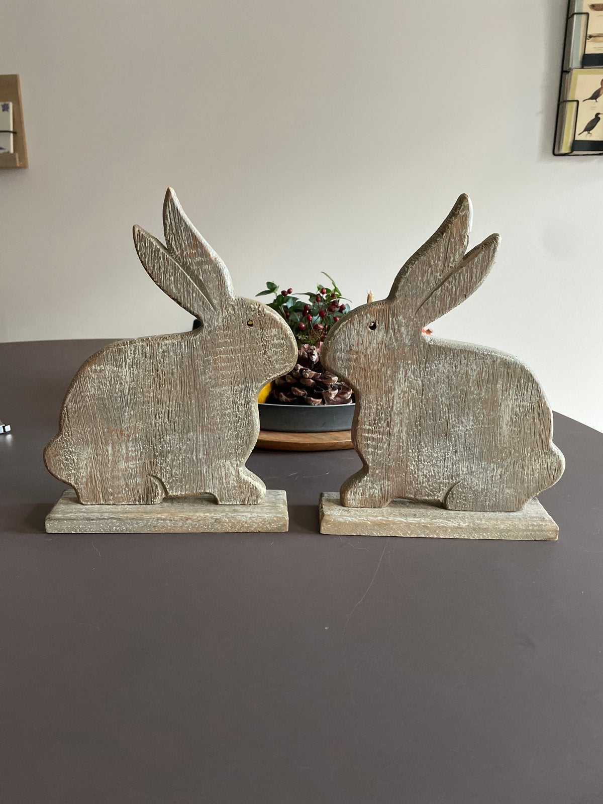Set van 2 houten konijnen decoratie - Landelijke stijl, Hout, Ophalen of Verzenden, Grijs, Landelijk