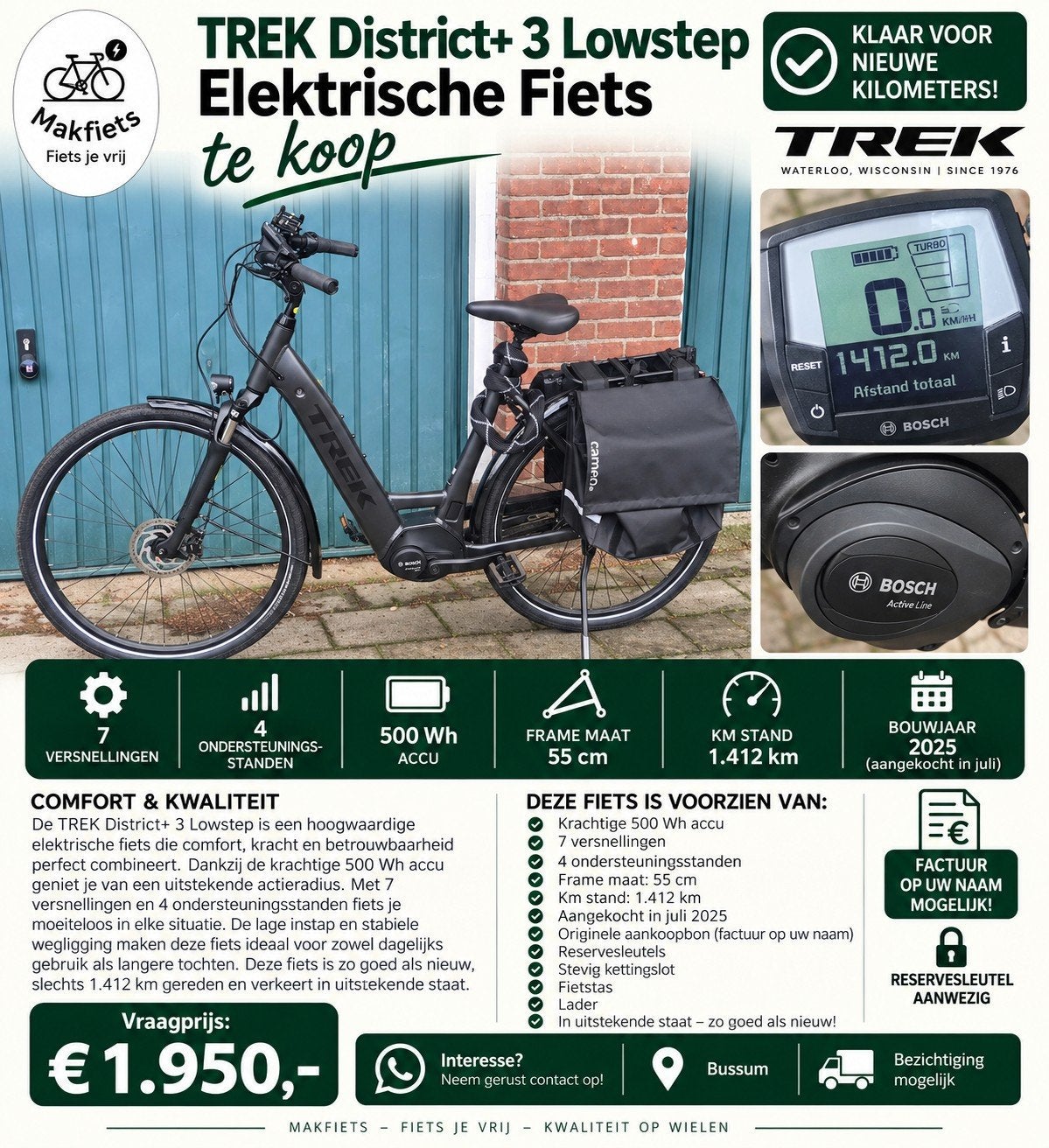 TREK District+ 3 Lowstep E-bike | 500 Wh | 55cm | Z.G.A.N., Ophalen of Verzenden, Makfiets, Makfiets, Makfiets