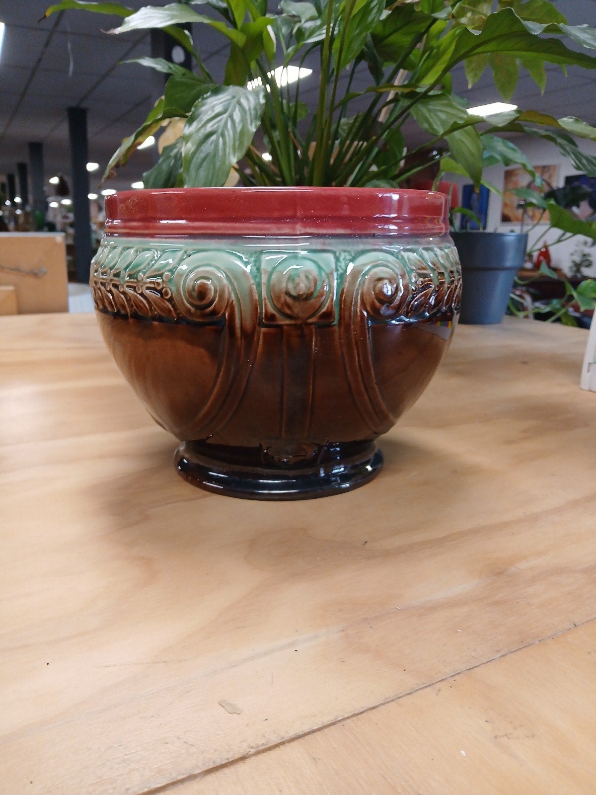 Vintage bloempot met reliëf /glazuur Estafette Omrin St Anna, Ophalen of Verzenden