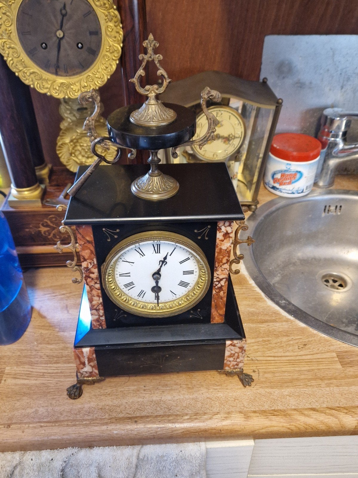 Antieke marmeren pendule klok - Loopt goed, geen slagwerk, Antiek en Kunst, Ophalen of Verzenden