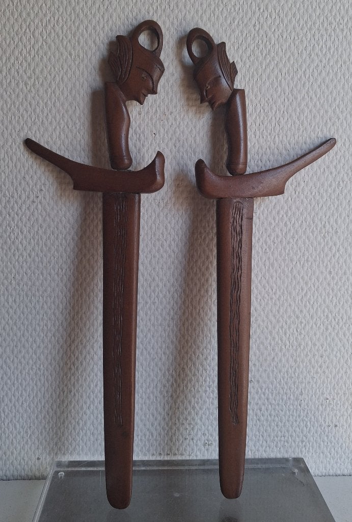set krissen kris briefopener Indonesië Java Bali decoratie, Wanddecoratie, Bruin, Handgemaakt, 39 cm