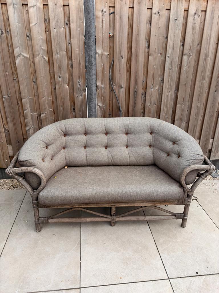 Vintage rotan bankje met stoffen bekleding, Ophalen, Gebruikt, 150 tot 200 cm, Tweepersoons
