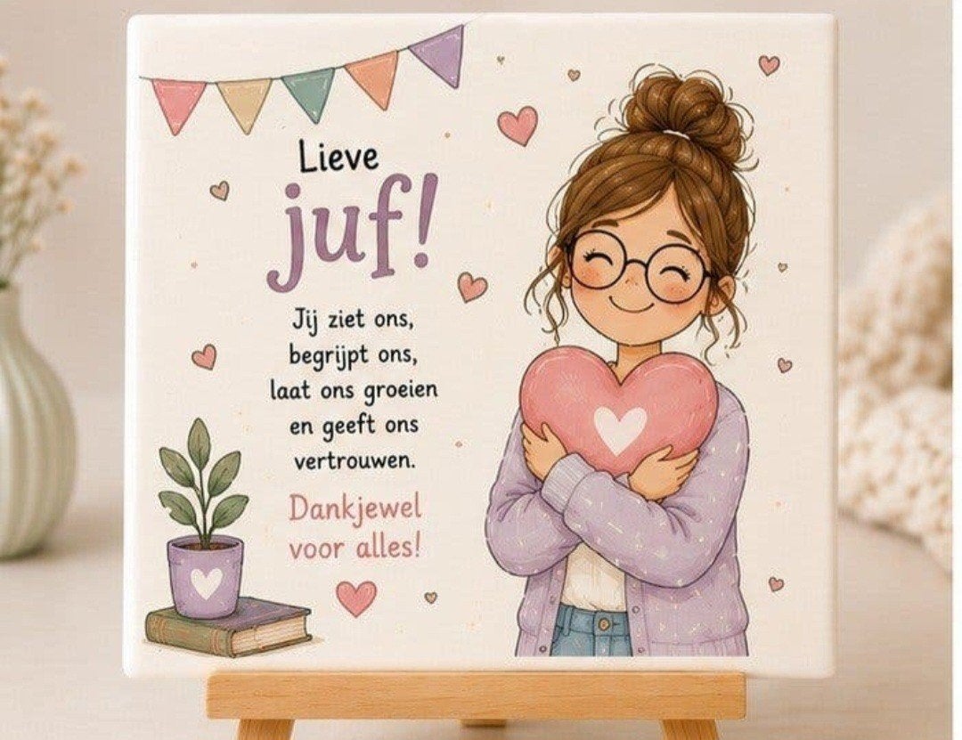 Tegeltje Vaderdag Kado Juf Kado 13x13cm, Meerkleurig, Overige stijlen, Nieuw, Ophalen of Verzenden