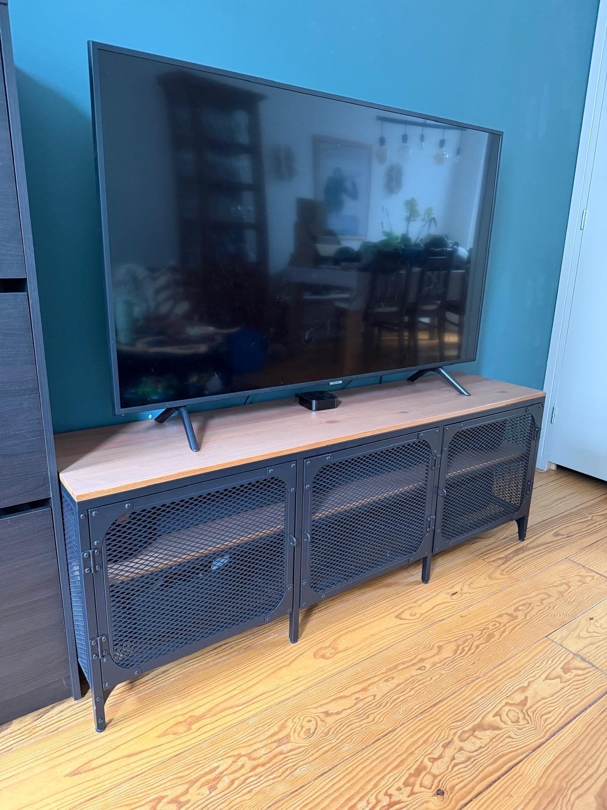 TV-meubel met industriële look en houten blad, Ophalen, Gebruikt, 150 tot 200 cm, Minder dan 100 cm