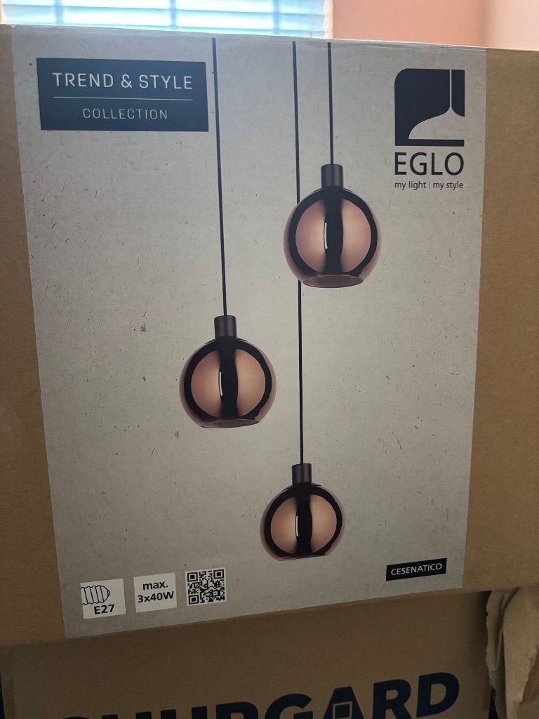 Nieuw! EGLO hanglamp Cesenatico glas koper, Ophalen, Nieuw, Glas, 75 cm of meer