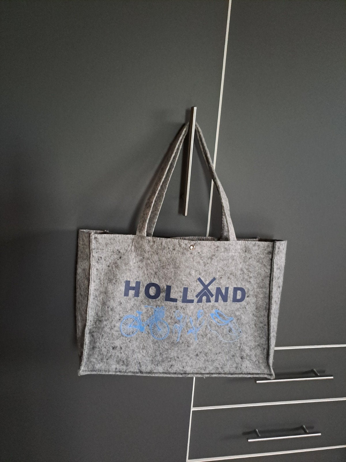 Nieuwe grijze vilten tas Holland fiets tulpen klompen molen, Ophalen of Verzenden, Nieuw, Grijs, Shopper