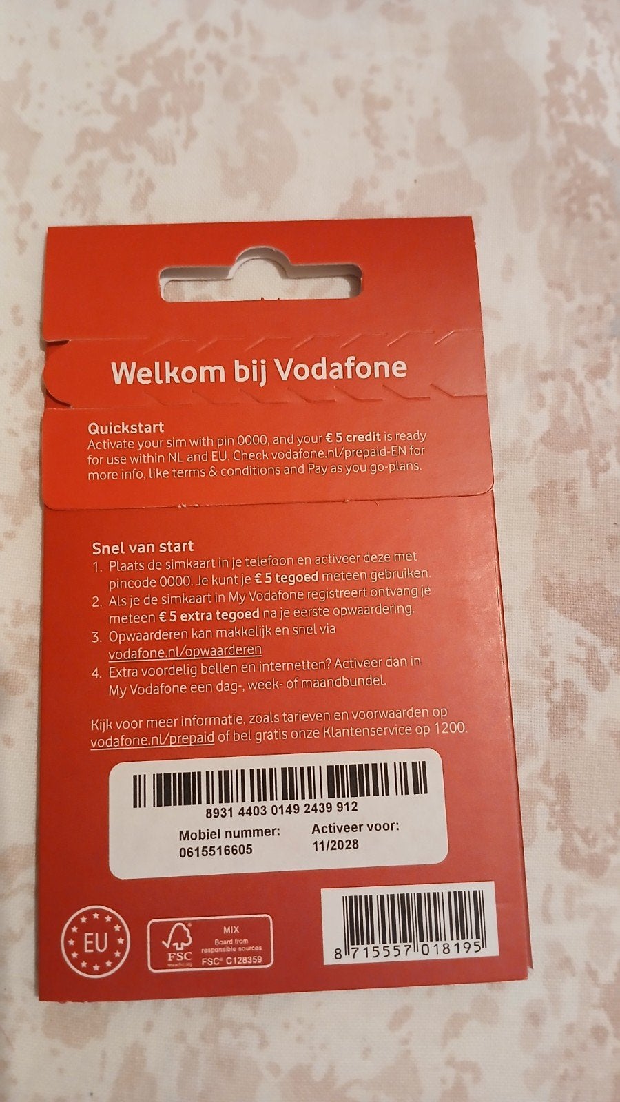 MOOI NUMMER VODAFONE PREPAID 0615516605, Ophalen of Verzenden, Nieuw, Vodafone, Simkaart