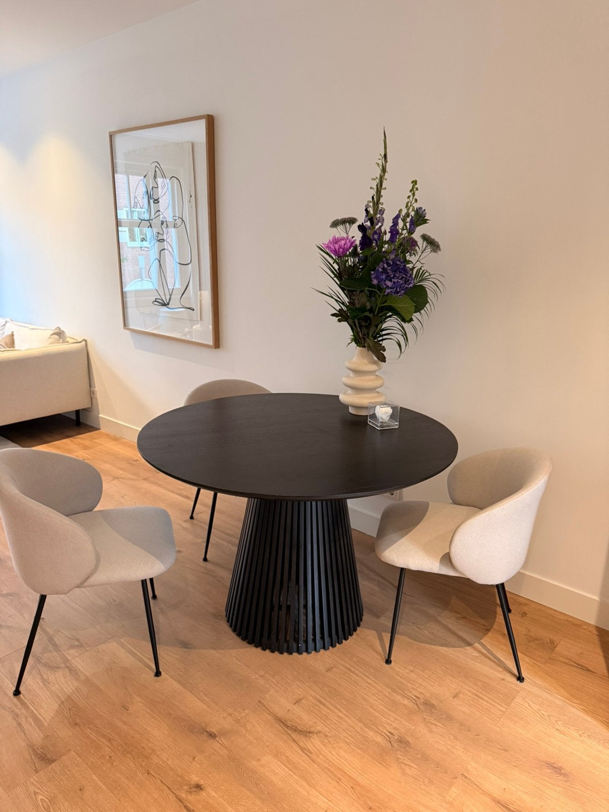 Kave home Jeanette zwarte ronde eettafel 120cm, Ophalen, 100 tot 150 cm, Rond, Zo goed als nieuw