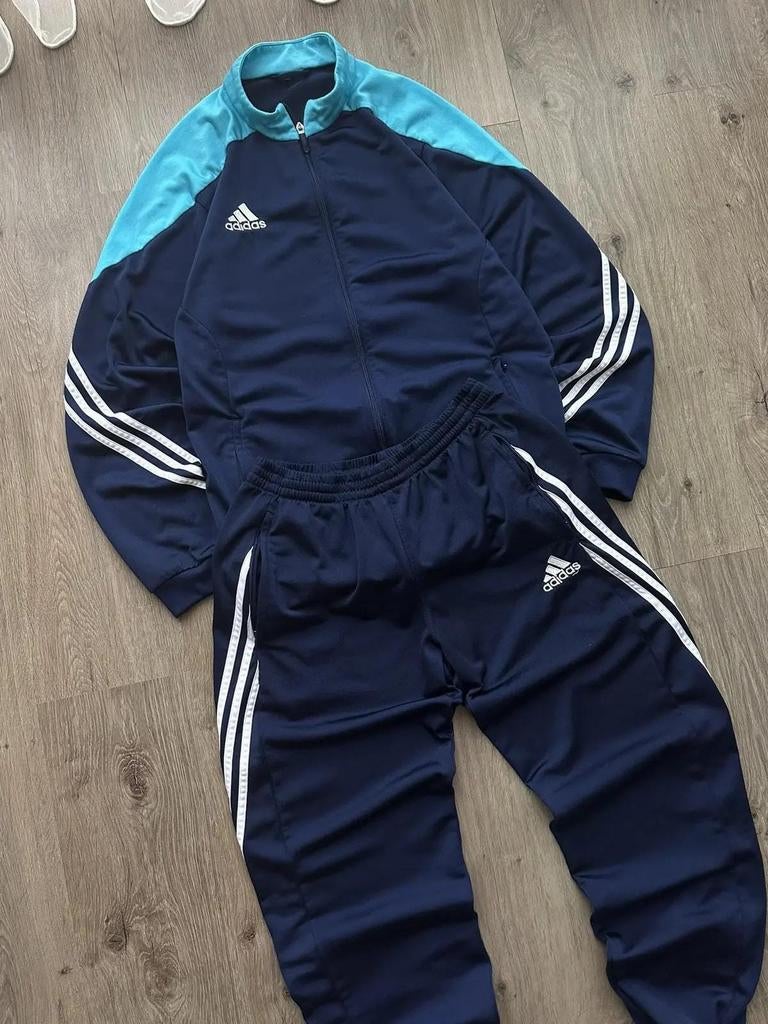 Adidas Trainingspak Blauw/Turquoise, Maat 52/54 (L), Fitness, Blauw, Ophalen of Verzenden