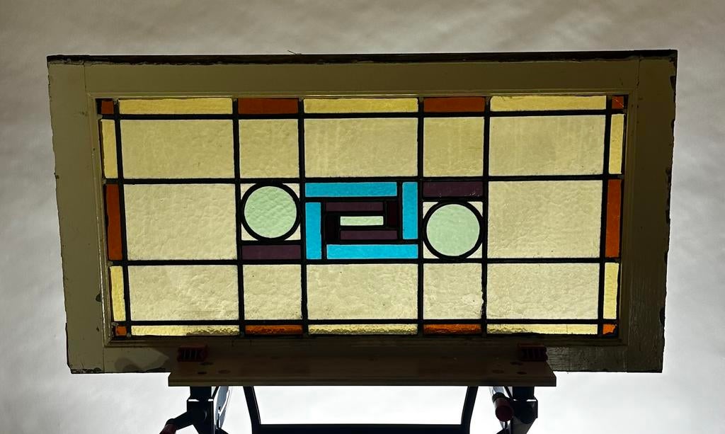 Glas in lood raam jaren 20 tientallen op voorraad, Doe-het-zelf en Verbouw, Glas en Ramen, Ophalen, Gevelraam of Ruit, 80 tot 120 cm