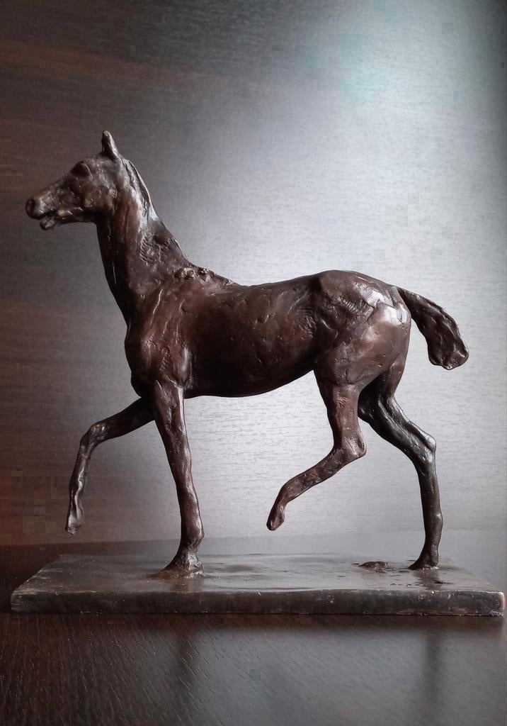 Brons beeld van een stijlvolle paard , Massief brons, Ophalen of Verzenden, Brons