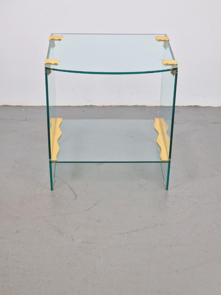 Vintage bijzettafel messing glas side table regency ’70s, Minder dan 45 cm, N, Glas, N