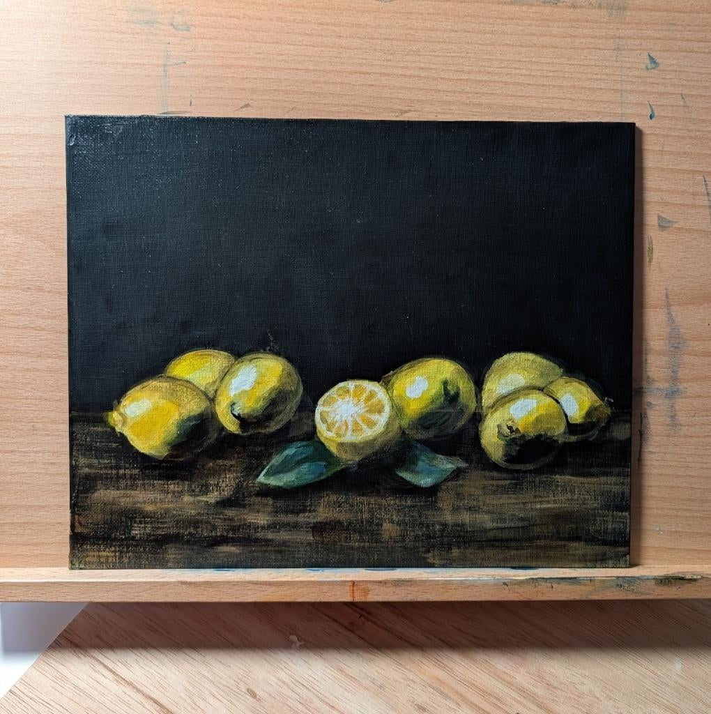 Sfeervol Stilleven Citroenen - Acryl op board (23,5 x 30 cm), Minder dan 50 cm, Verzenden, Nieuw, Schilderij