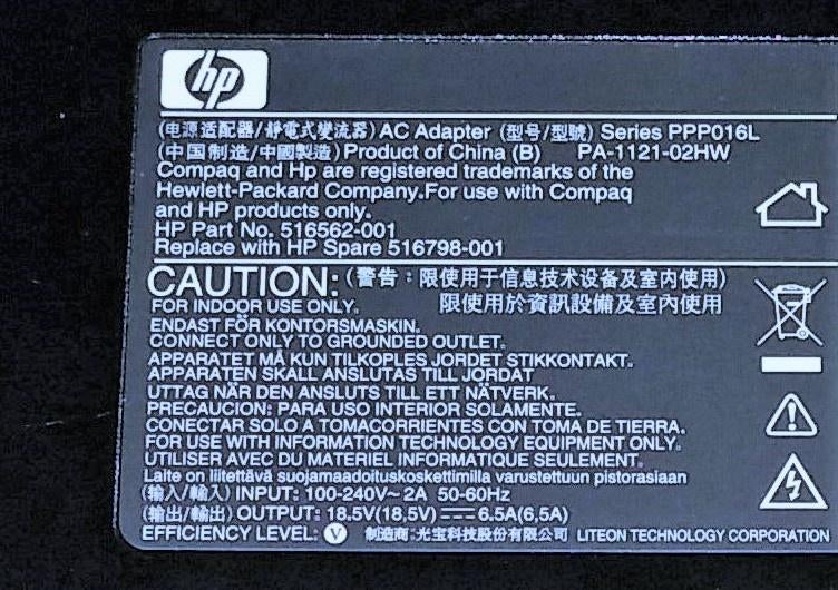 HP PPP016L 18.5V 19.5V PA-1121-02HW 516562-001 120W Adapter, Computers en Software, Laptop-opladers, Ophalen of Verzenden, Zo goed als nieuw