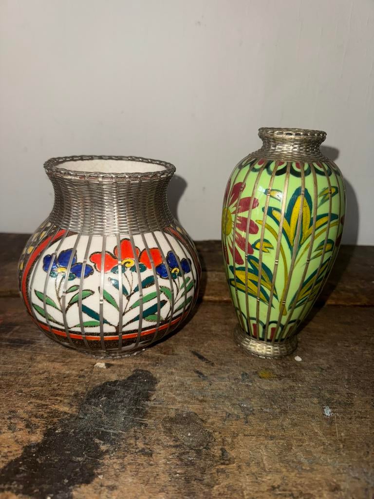 2 antieke japanse cloisonne vazen, Ophalen of Verzenden