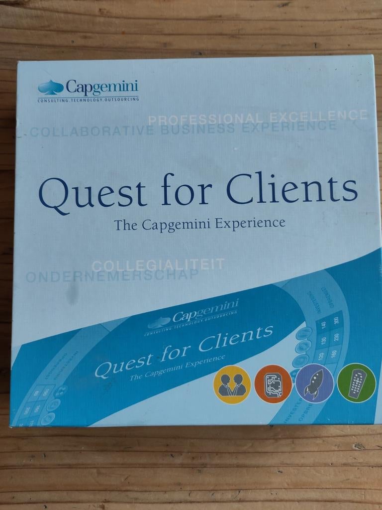 Quest for Clients - Cap Gemini Bordspel, Hobby en Vrije tijd, Gezelschapsspellen | Bordspellen, Zo goed als nieuw, Drie of vier spelers