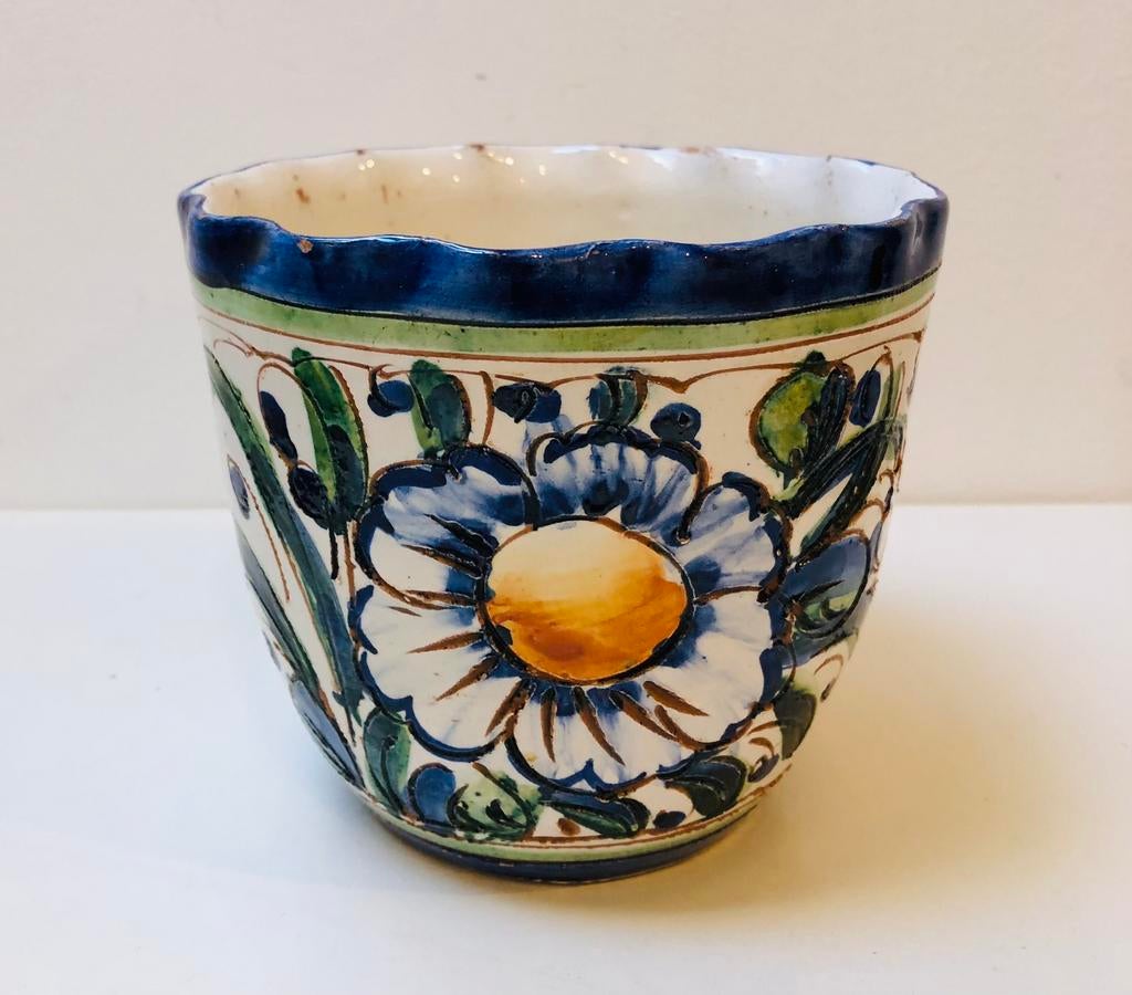 Vintage bloempot, plantenpot, Italiaans, handbeschilderd, Huis en Inrichting, Kamerplanten, Ophalen of Verzenden, Halfschaduw