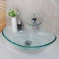 Wasbak waskom ovaal 47x 30 cm met hoge watervalkraan, Sanitair-online.eu, Sanitair-online.eu, Nieuw, Ophalen of Verzenden