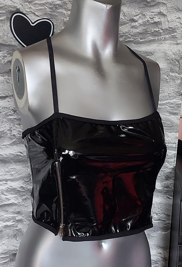 Kinky lak korset top M/L, Ophalen of Verzenden, Zwart, Body of Korset