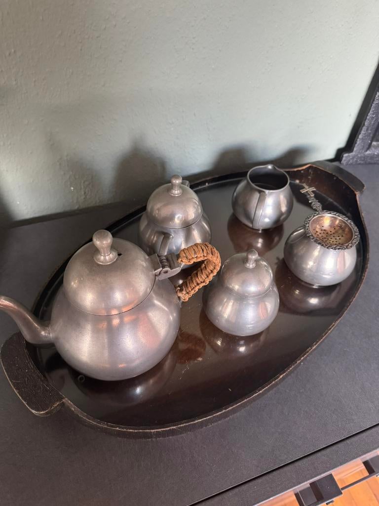Antiek Tinnen thee / koffie service, Antiek en Kunst, Antiek | Tin, Ophalen of Verzenden