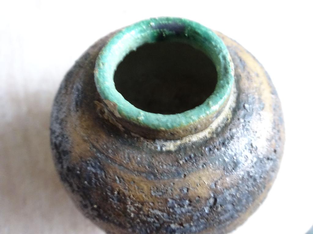 Groeneveldt Berkenbast vaasje turquoise rand, Ophalen of Verzenden