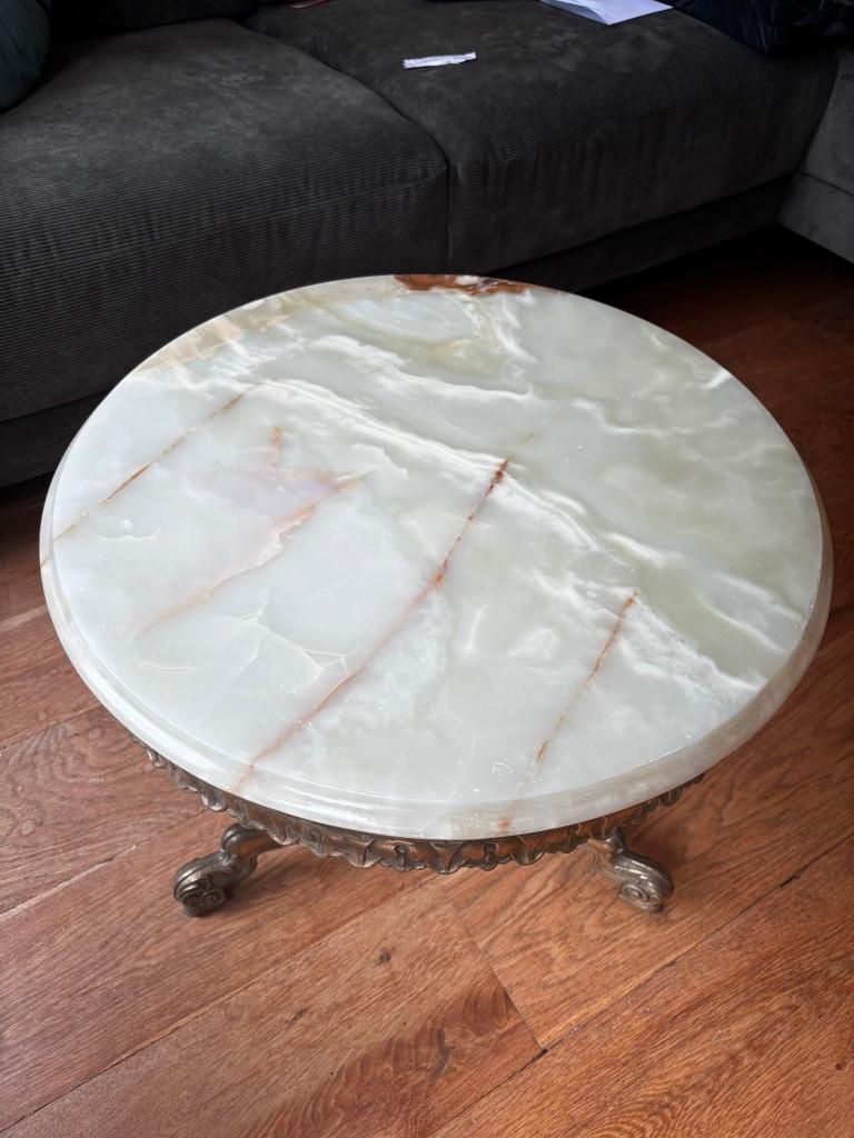 Vintage Hollywood Regency salontafel met marmerblad, Ophalen, 50 tot 100 cm, Vintage Hollywood Regency, Rond